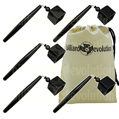 Billiard Evolution Set of 5 Black Pocket Chalk Holders Drawstring Bag