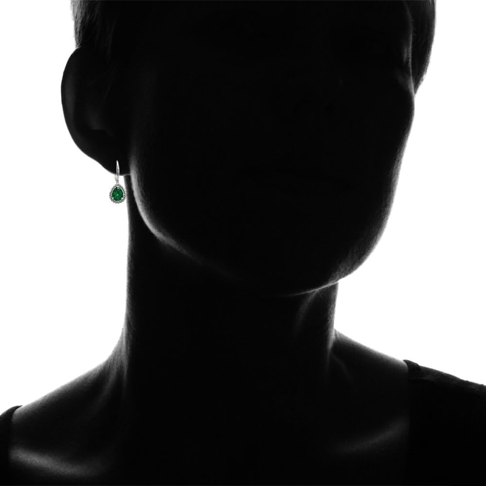 Sterling Silver Genuine, Simulated, or Created Gemstone Pear-Cut Oxidized Rope Dangle Leverback Earrings