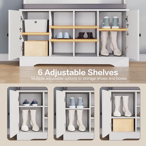 Image of Hall Tree with Bench Entryway Coat Rack with Shoe Storage