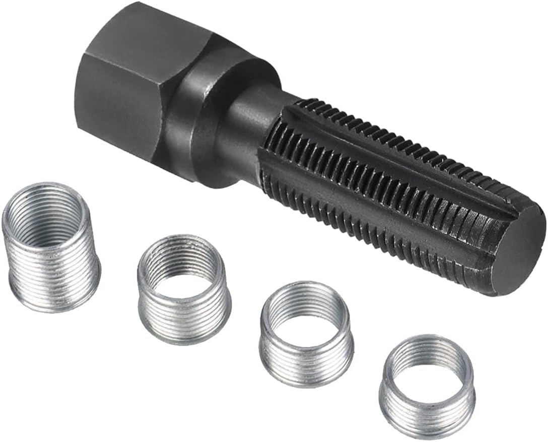 14mm Cylinder Head Rethreaded Kit, M14 x 1.25 Car Carbon Steel Spark Plug Thread Repair Tool Set with Tap & 4 Thread Inserts, Auto Repairing Accessories for Damaged Spark Plug Holes