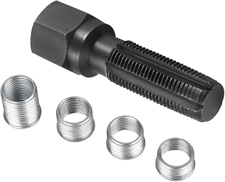 14mm Cylinder Head Rethreaded Kit, M14 x 1.25 Car Carbon Steel Spark Plug Thread Repair Tool Set with Tap & 4 Thread Inserts, Auto Repairing Accessories for Damaged Spark Plug Holes