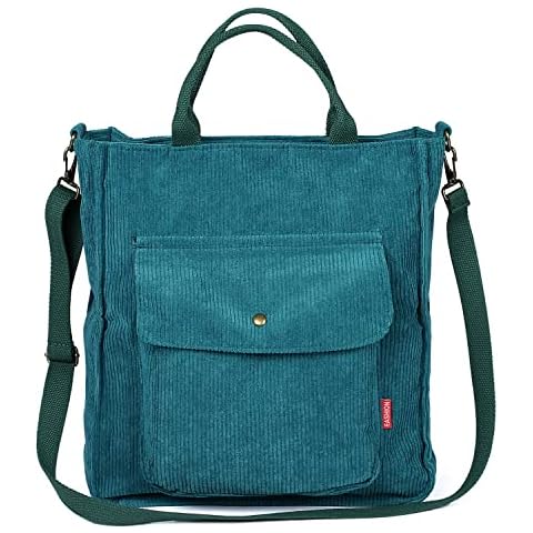 Etercycle Crossbody Bag, Corduroy Tote Bag for Women Casual Shoulder Handbags Big Capacity Shopping Bag with Zipper and Pocket (Peacock Blue) Cover