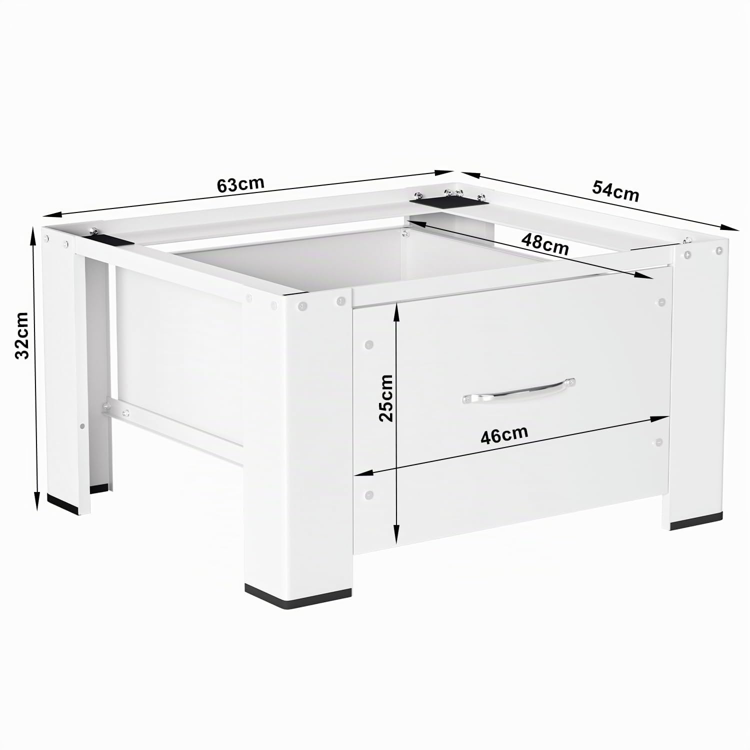 Fiqops Waschmaschinen Untergestell mit Schublade bis 150kg, waschmaschinen-erhöhung mit Schublade, Waschmaschinen-Unterschrank Sockel max. Stahl Podest 62.5x54.5x32.5cm Weiß