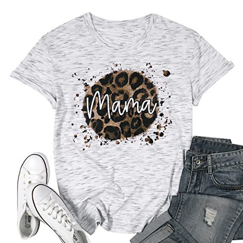 Mama Shirt for Women Mama Leopard Tshirt Mom Life Tops Casual Short Sleeve Tops 7