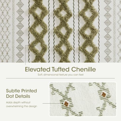 Image of INK+IVY Imani Tufted Chenille 100% Cotton Shower Curtain Boho Bath Curtains for Bathroom, Colorful Stripes Modern Farmhouse Shower Curtain, Bathtub Privacy Screen, Machine Washable 72 inch x 84 inch, Sage