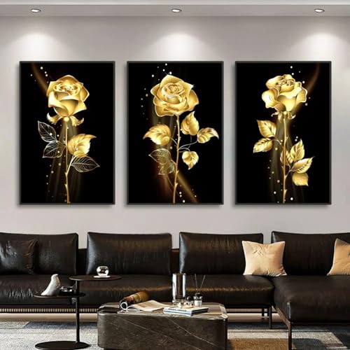 Toile peintures murales salon fleur noir KEBIA triptyque 60x80 cm pour habiller un mur vide