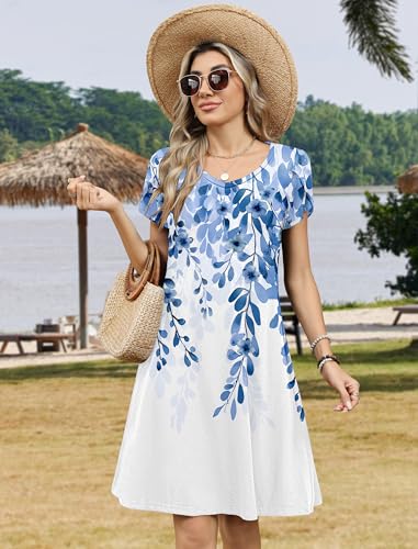 Image of Zeagoo Womens Summer A-Line Dress with Pockets Mini Short Sleeve Dresses Flowy Beach Swing Dress 2026 Vacation Travel
