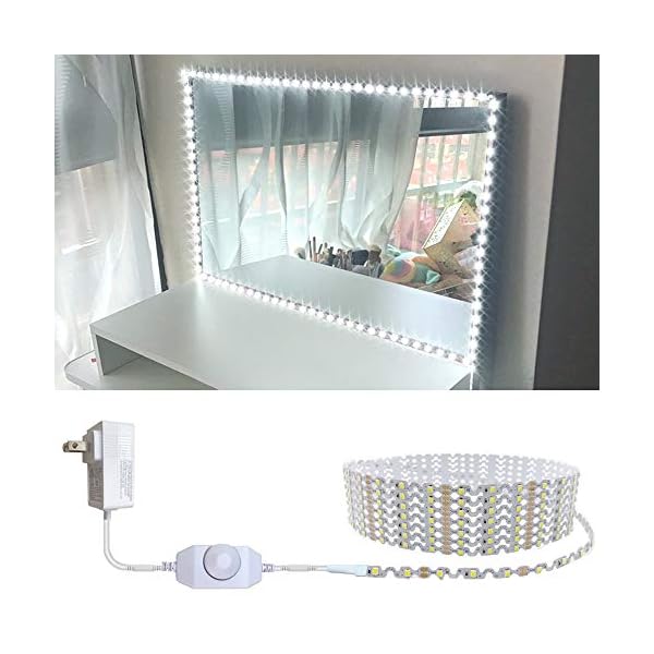 4 m LED-Schminkspiegel-Lichter-Set, biegbar, kein Zuschneiden nötig, Schminkspiegel, Garderobe, verstellbarer, flexibler Lichtleiste, Tisch-Set mit Dimmer und Netzteil, Spiegel nicht im Lieferumfang