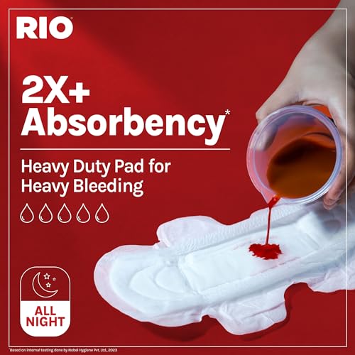Image of RIO Heavy Flow XXL Sanitary Pads 40 Pieces (Pack of 4) with 350mm coverage, Side Leak guards, Wings for Heavy Flow, 2X High Absorption with Leak Proof Side Walls, Anti-Bacterial, Double Wings.