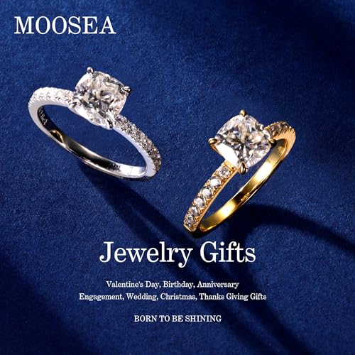 MOOSEA 2ct Cushion Moissanite Rings for Women, 7 * 7MM D Color VVS1 Clarity S925 Sterling Silver 14K White Gold Vermeil Ring Lab Created 4 Claw Ring Moissanite Engagement Rings for Women2