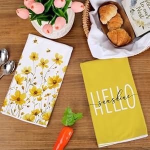 GEEORY Kitchen Towels for Spring Summer Decor Yellow Daisy Dish Towels 18 x 26 Inch Ultra Absorbent Bar Drying Cloth Hello Sunshine Hand Towel for Kitchen Bathroom Party Home Decorations Set of 2 GEEORY Kitchen Towels for Spring Summer Decor Yellow Daisy Dish Towels 18 x 26 Inch Ultra Absorbent Bar Drying Cloth Hello Sunshine Hand Towel for Kitchen Bathroom Party Home Decorations Set of 2
