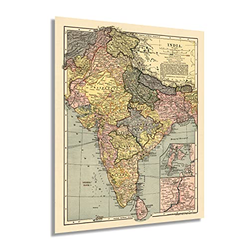 HISTORIX Vintage 1903 India Map Poster - 24x30 Inch Vintage Map of India Wall Art - History Map of India Poster - Old Map of the Country of India