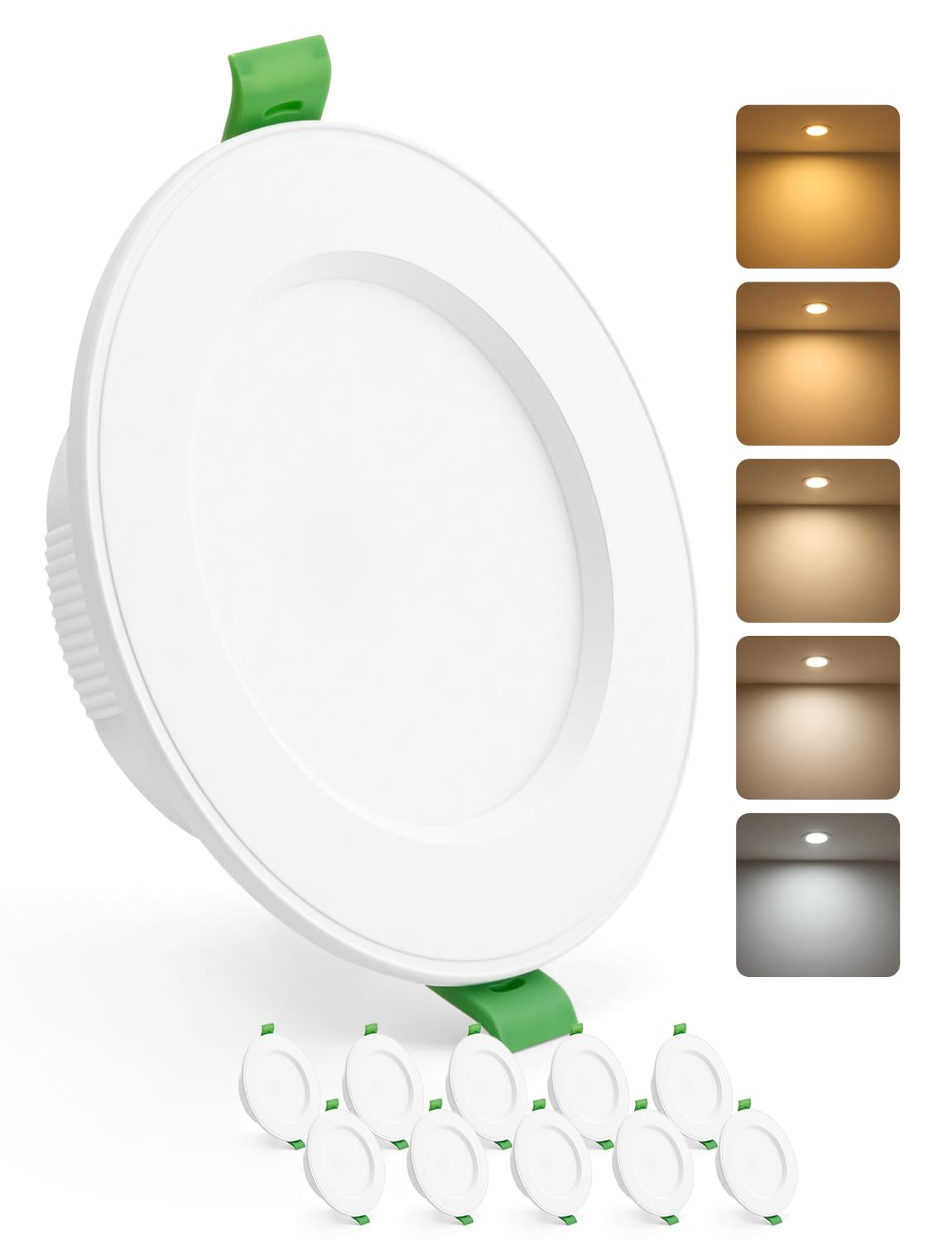 HOMEOW Faretti Led da Incasso per Cartongesso 7W, Foro 80mm - 100mm | 30mm Ultrasottili, IP44 Faretti Led Soffitto, Regolabile 2700K 3000K 4000K 5000K 6000K, Non Dimmerabili, Set di 10
