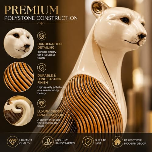 Image of Armonia Luxury Leopard Figurine for Home Decor, Premium Polystone Animal Showpiece with Gold Striped Finish, Decorative Statue for Living Room,Bedroom Shelf, Modern Home Decoration & Gifting,11.8 Inch