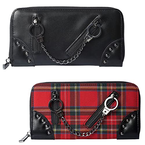 Lost Queen Entangled Handcuff Wallet Tartan Black Studded Faux Leather Gothic Punk Emo3