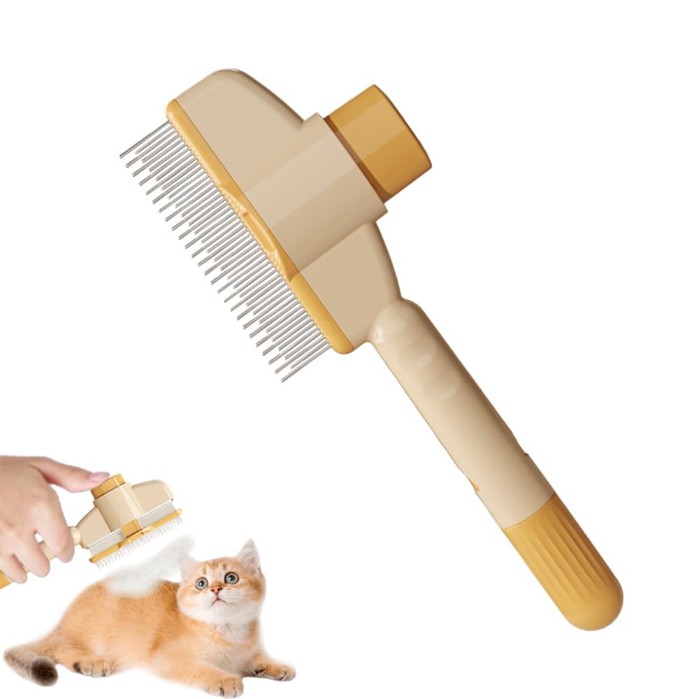Cat Comb Non-slip Detangling Pet Comb Long & Short Pet Grooming Comb Self Cleaning Stainless Steel Teeth Comb One Click to Clean for Dogs and Cats Massage