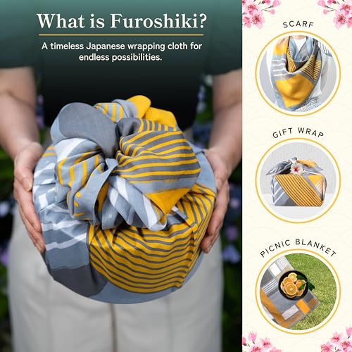 Musubism Furoshiki Wrapping Cloth - Large Eco Bag Reusable Gift Wrap, 100% Japanese Cotton, 100x100 cm, Versatile Fabric for Bento Box Wrapping, Gifts, Tapestry and Scarf (Shoji Moonlight)2