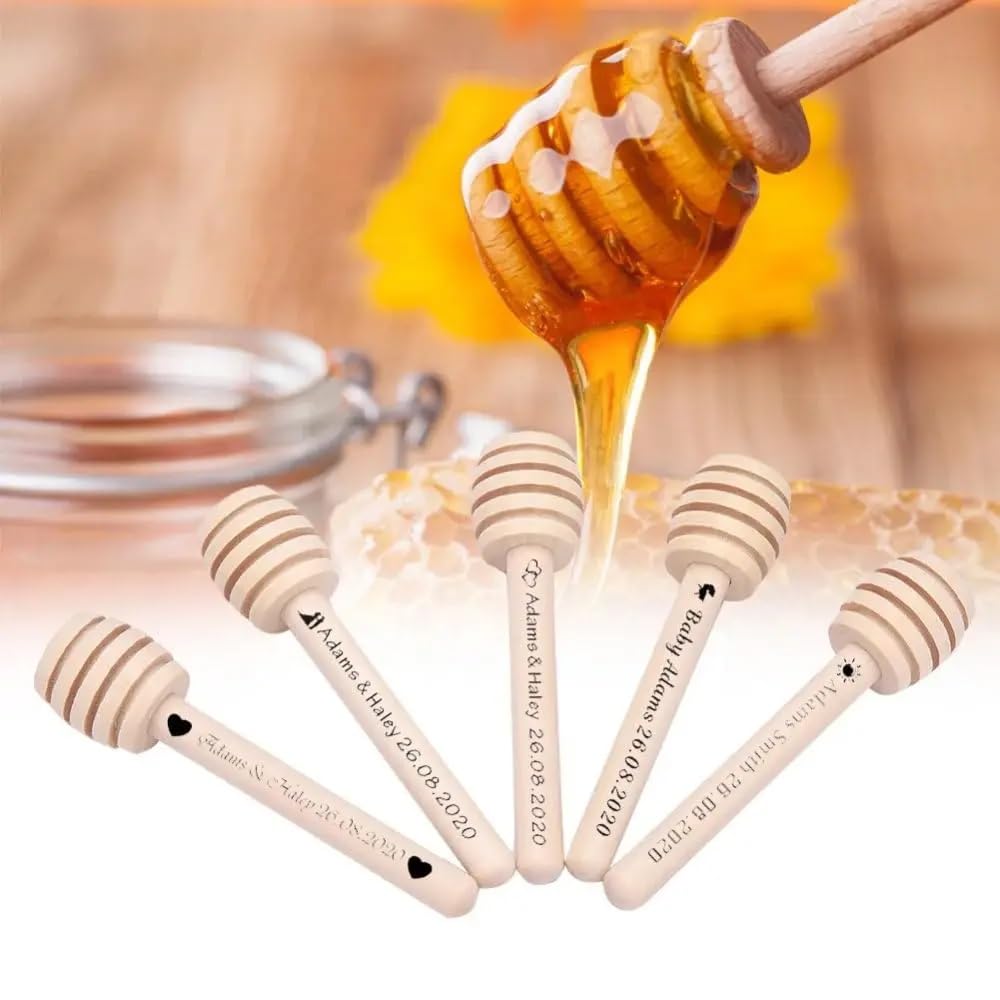 Bastoncini for Miele in Legno Personalizzati, Cucchiaio in Legno for Miele, Nome Personalizzato, Data, Regali for Feste di Nozze, Utensili da Dessert, cucchiai in Legno Ape(30pcs,10cm)