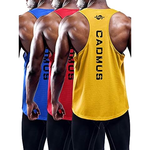 Cadmus Men's Athletic Muscle Tank Workout Gym Shirt,Blue,Red,Yellow,UK XL,EUR 2XL Cover