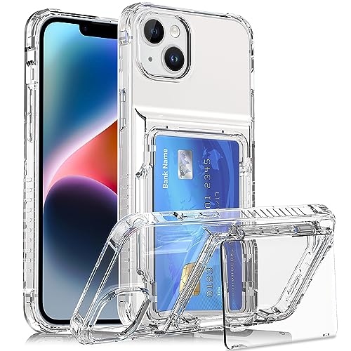 MuZiF iPhone 15 用 ケース カード収納 クリア 米軍MIL規格の保護 耐衝撃構造 黄変防止 iPhone 15用 擦り傷防止 透明 PC 背面クリア アイフォン15 用 カバー クリア ケース(クリア)