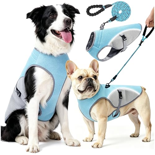 Lvkakmox Dog Cooling Vest with 6.5FT Leash UPF50 Breathable Lightweight Heat Relief Vest for Small & Large Dogs Hot Weather Summer Outdoor Walking Hiking