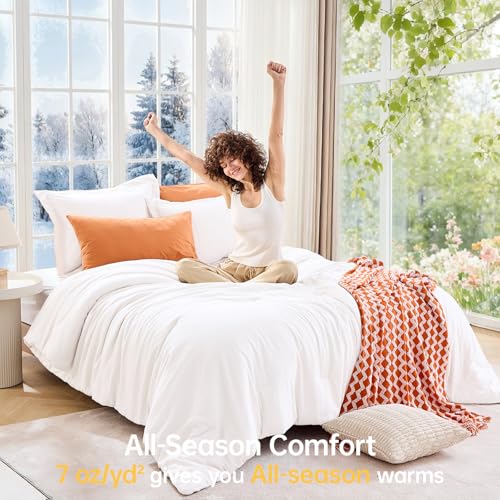 Image of MUXHOMO Full Comforter Sets, All Season Ultra Soft Down Alternative Bedding - 3 Piece Lightweight Bed Set Includes 1 Comforter (82 inchx86 inch) and 2 Pillow Shams (20 inchx26 inch), Wihte