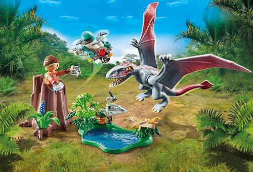 Playmobil 71525 Drone d'observation avec dimorphodon - Gamme Dinos fabriquée avec Plus de 80% de matériaux recyclés ou biosourcés en Moyenne - Univers Dinos - Dès 4 Ans