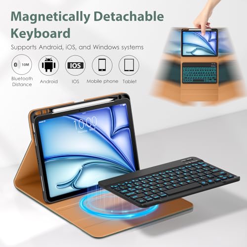 Image of DTTO Keyboard Case for iPad Air 11 Inch M4 /M3 /M2 2026 /2025 /2024, iPad Air 5th /4th Gen 10.9-Inch, 7 Colors Backlit Wireless Detachable Folio Keyboard Cover with Pencil Holder & Pocket, Midnight Green