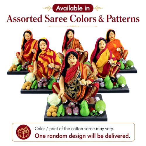 Image of Krishnanagar Handmade Clay Woman Vegetable Seller Miniature Idol | Basic Terracotta Sitting Human Figurine | Traditional Indian Home Decor & Gift Showpiece