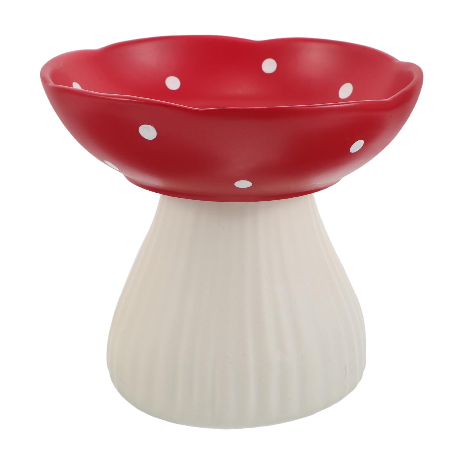 KOMBIUDA Ciotola Rialzata per Gatti in Ceramica a Forma di Fungo Rossa, Ciotola Anti-affaticamento Baffi per Cuccioli e Gatti Adulti, Base Antiscivolo Stabile per Alimentazione e Acqua