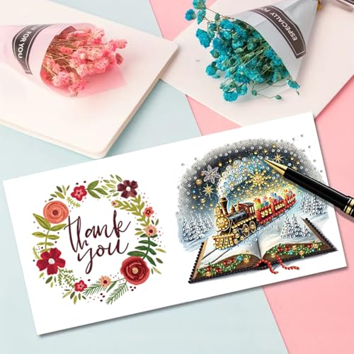 Awesocrafts 6pcs Diamond Art Christmas Cards Kits Castle Christmas Tree, DIY Diamond Painting Cards Sets - Image 3