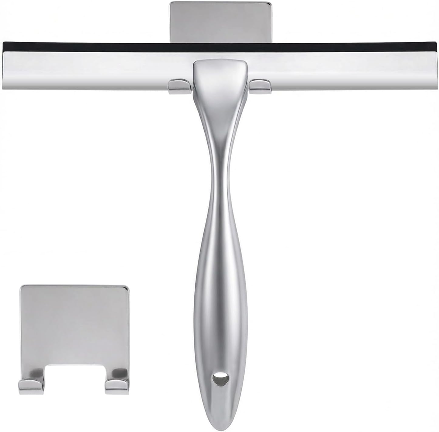 NETANY Shower Squeegee, 14-Inch Silver Squeegee, All-Purpose Stainless Steel Squeegee for Bathroom, Shower Doors, Mirrors, Tiles and Car Windows - 100% Streak Free