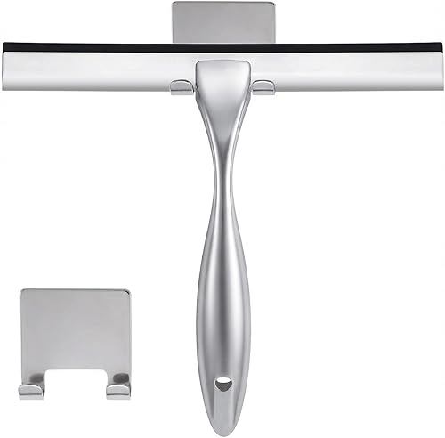 Miniatura 8 de Escobilla de ducha de 10 pulgadas, color negro mate, escobilla de goma de acero inoxidable multiusos para baño, puertas de ducha, espejos, azulejos