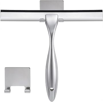 NETANY Shower Squeegee, 10-Inch Silver Squeegee, All-Purpose Stainless Steel Squeegee for Bathroom, Shower Doors, Mirrors, Tiles and Car Windows - 100% Streak Free