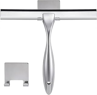 NETANY Shower Squeegee, 14-Inch Silver Squeegee, All-Purpose Stainless Steel Squeegee for Bathroom, Shower Doors, Mirrors, Tiles and Car Windows - 100% Streak Free