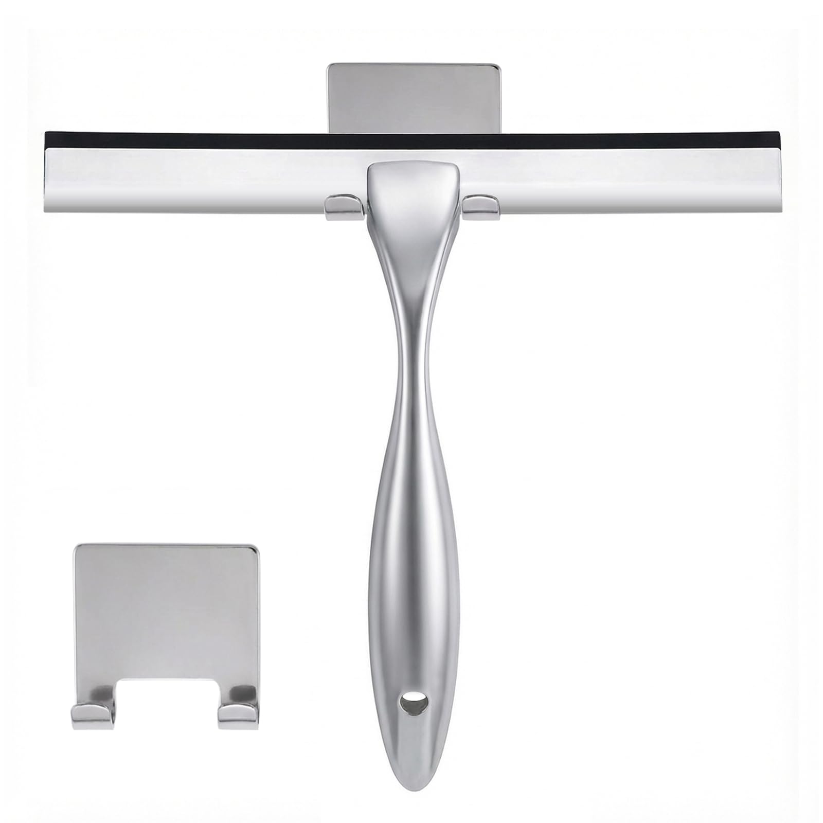 NETANY Shower Squeegee, 10-Inch Silver Squeegee, All-Purpose Stainless Steel Squeegee for Bathroom, Shower Doors, Mirrors, Tiles and Car Windows - 100% Streak Free