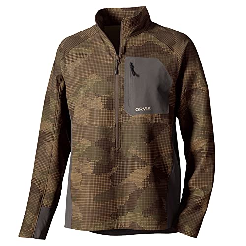 Orvis Pro Lightweight Softshell Pullover for Men - Versatile Athletic Shell Jacket, Durable, Water-Resistant, Outdoor Coat, Camouflage - Large