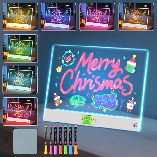 Tablero Acrílico Luminoso 30x20CM, con 7 Colores Bolígrafo y Soporte, Pizarra de Mensajes con LED Luminosa, Limpiable, Tablero de Notas LED Acrílico, Pizarra LED für Büro, Schule, Haus, Cafe