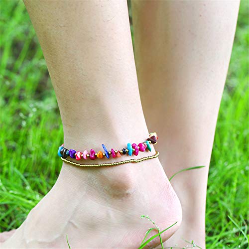 Image of kelistom Bohemian Ankle Bracelets for Women Handmade Natural Stone Beaded Chain Anklet