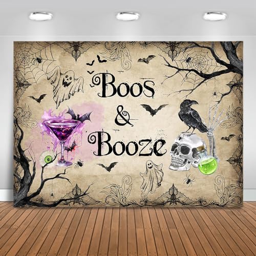 Mocsicka Halloween Boos and Booze Backdrop Gothic Skeleton Halloween Adult