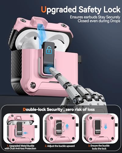 Image of Dual Safety Lock for AirPods 4 Case 2024, Compatible with MagSafe - Designed with Automatic Switch and Phone Stand, Includes a Cleaner & Keychain - Rugged Tough Hard Shell for Apple AirPods 4
