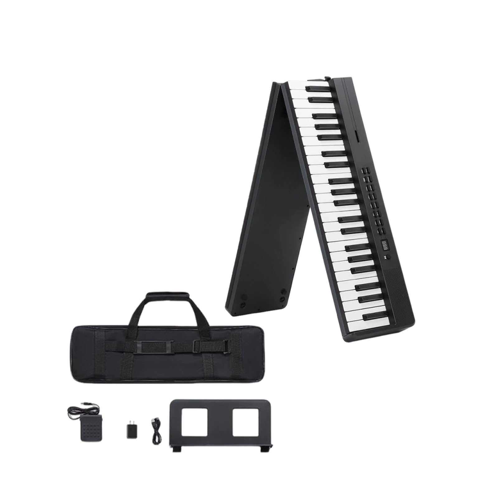 Przenośny Instrument Muzyczny 88-Klawiszowe Składane Pianino Kompaktowe Z Pedałem, Wbudowanymi Głośnikami I Statywem Dla Dzieci, Studentów I Miłośników Muzyki(Black)