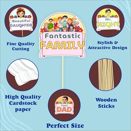 Image of Family Photo Booth Props Kit (20+ Pcs) | Relationship Theme Party Props for Kids & Newborn Photoshoot | Baby Shower, Birthday Decoration Props | Premium Cardstock with Wooden Sticks