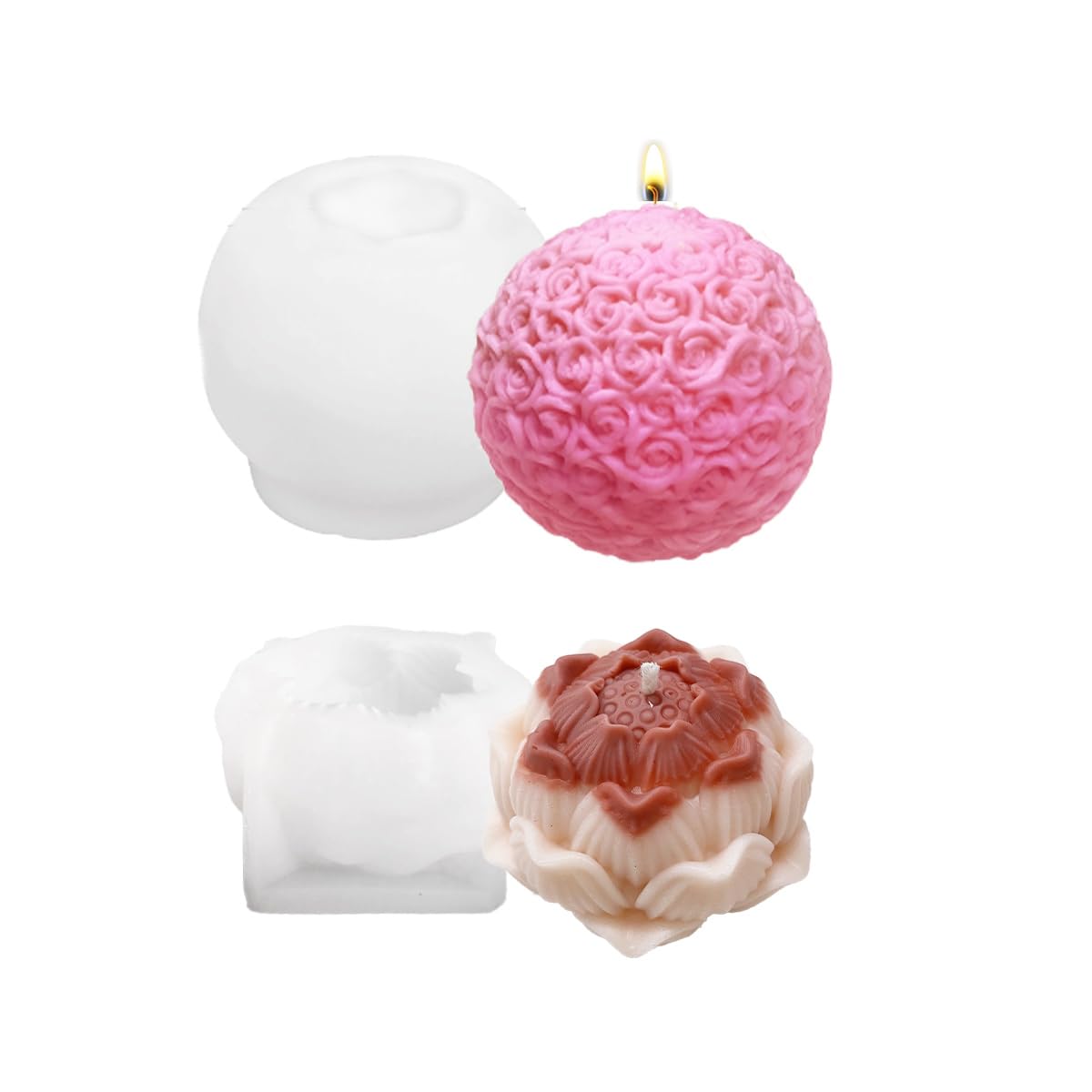 Stampi In Silicone Per Candele A Forma Di Rosa - Kit Con 2 Stampi E Coltello Per Sformatura