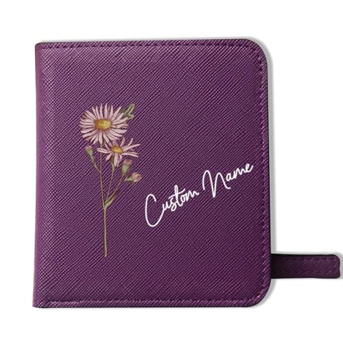 CALLIE Womens Wallet Personalized - Custom Birth Flower and Name on Leather Bifold Pocket Wallet - Mother's Day Gift for Women, Wife, Grandma
