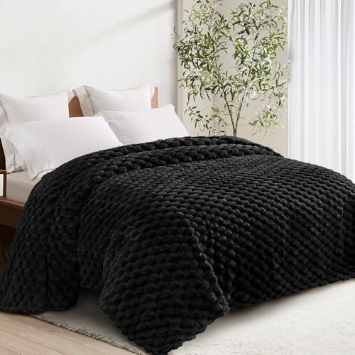 Whale Flotilla Fleece Queen Size Bed Blankets Luxury Super Soft Lightweight Breathable Summer Bedspread Coverlet 3D Jacquard Cozy Fluffy Plush Decorative Blanket for Bed 90x90 Inch Black