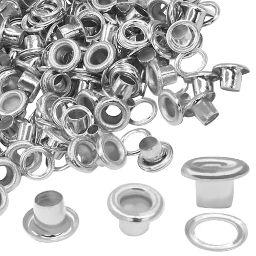 ISDVBUY 100 Sets Heavy Duty Grommet Sets,Silver Metal Eyelet Fasteners with Washers, Rust-Resistant for Craft Projects (Fabric, Tarps, Shoes, Hats, Tents)