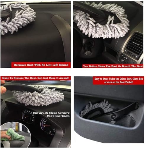 Image of 4 PCS Car Cleaning Kit Combo with Microfiber Duster, Detailing Brushes & Premium Microfiber Cloth | Scratch Free Car Interior & Exterior Cleaning Kit for Dashboard, AC Vents, Seats & Body
