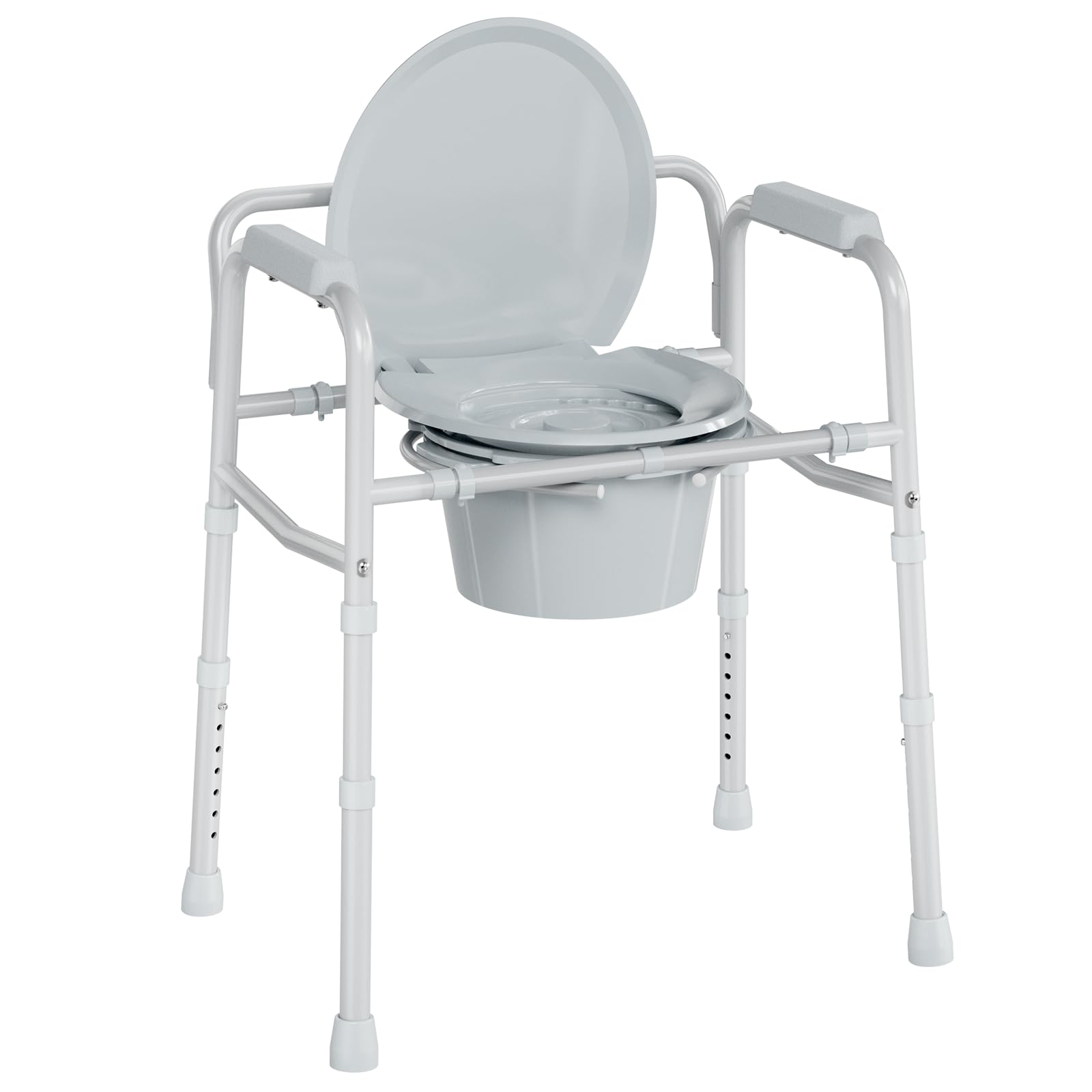Bedside Commode chair with Sturdy Dual-Crossbar Support, 3 in 1 commode toilet for seniors with 7.5Qt Bucket, 350 Lbs Stable Potty Chair for Adults, Gray