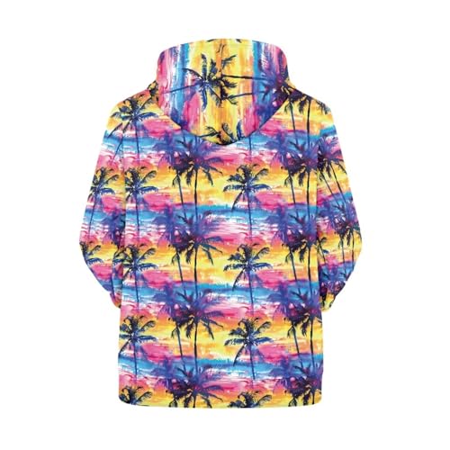 Image of Forchrinse Green Palm Tree Sea Beach Mens Hoodies Pullover Long Sleeve Fleece Hoodie Cozy Sport Casual Outwear